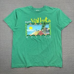 Vtg‎ 80s Puerto Vallarta Mexico T Shirt Men's XL Green Single Stitch Destination